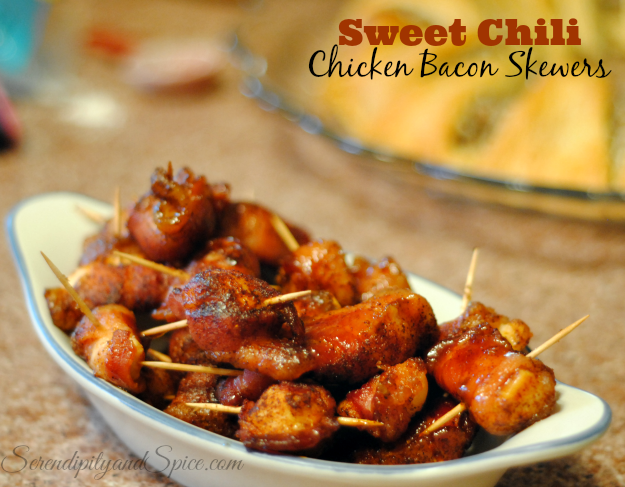 sweet chili chicken bacon skewers