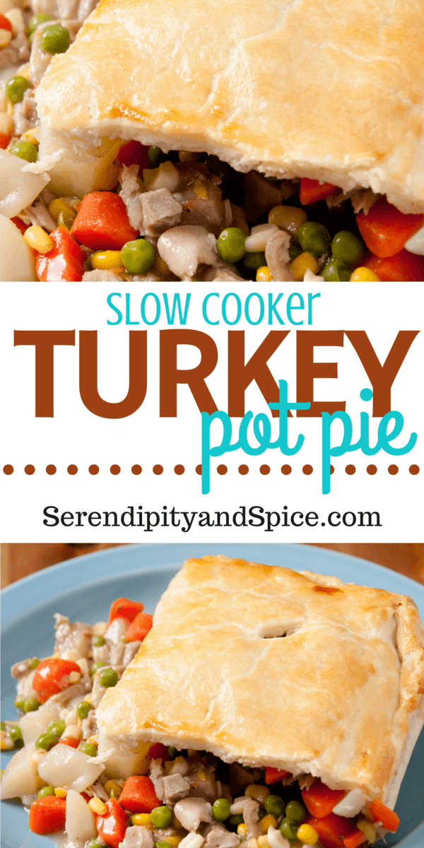SLOW COOKER Turkey Pot Pie-- this recipe is perfect for a cold winter day or to use up holiday leftovers. Delicious comfort food!