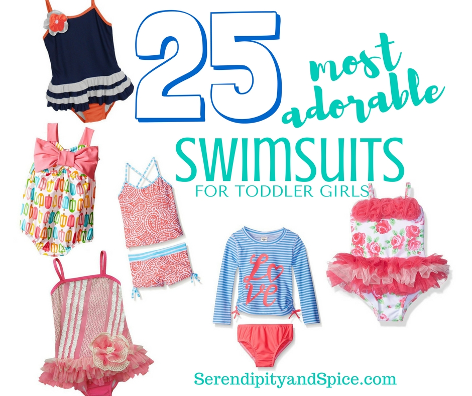 25 4 Most Adorable Toddler Girl Swimsuits These are the most adorable toddler girl swimsuits I have seen this season. If you're planning on taking your toddler to the beach then check out these tips for a happy vacation.  There are super cute girl bathing suits to fit any budget.  This post does contain affiliate links, any purchase you make doesn't cost you anything and helps support this site.
