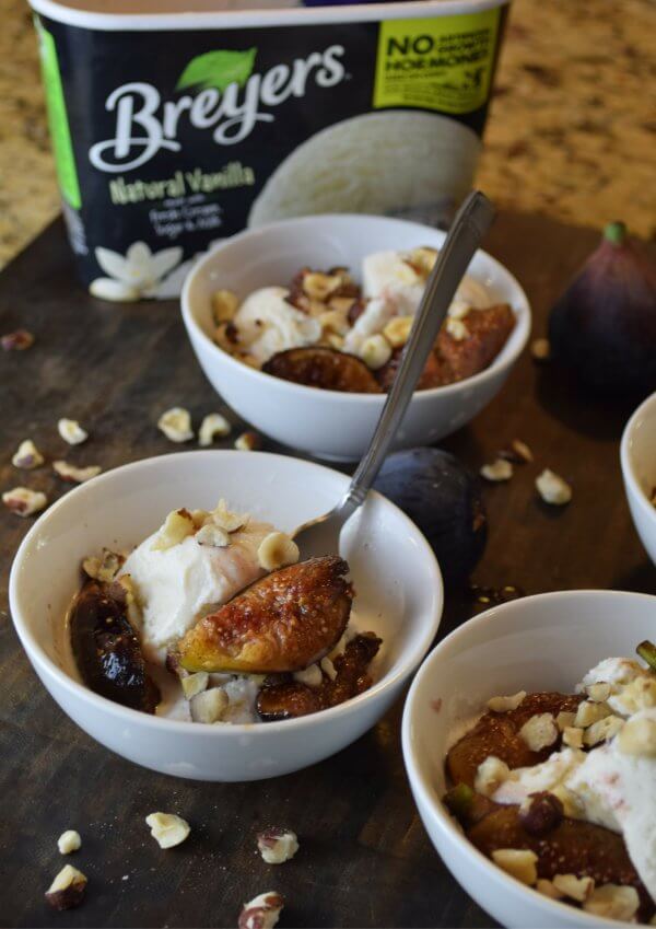 Spice Roasted Figs with Hazelnuts and Vanilla Ice Cream