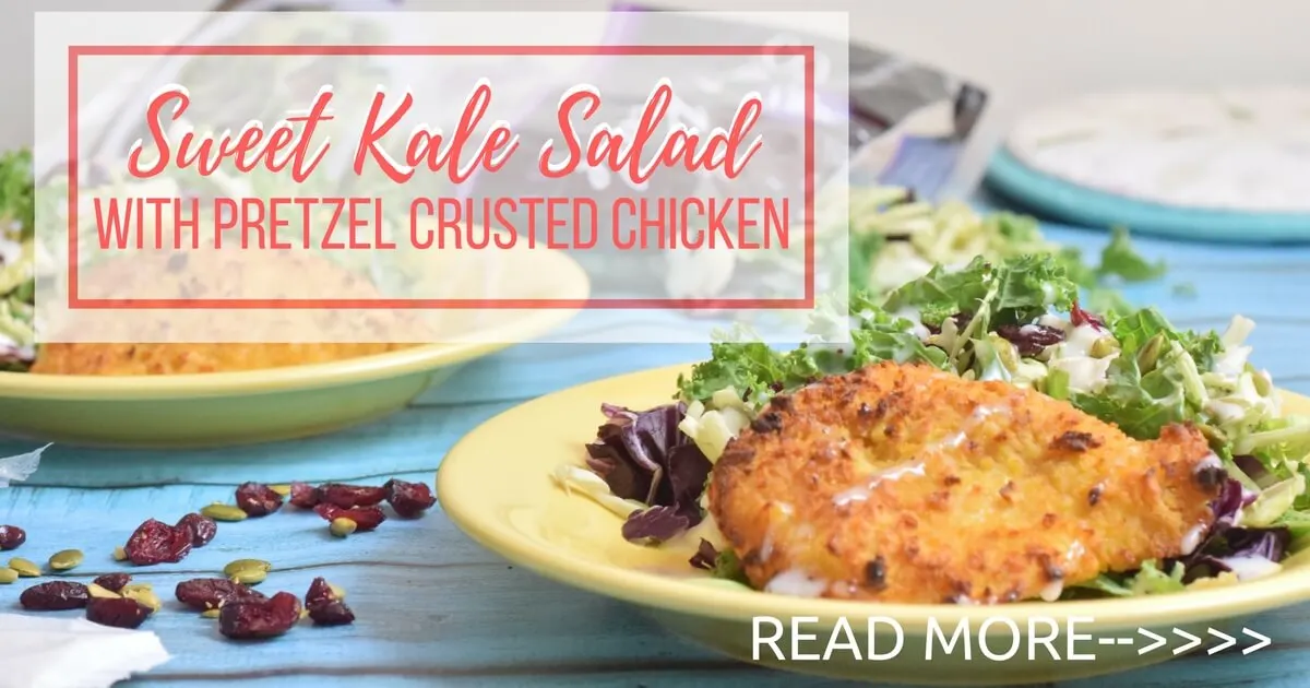 Sweet Kale Salad with Pretzel Crusted Chicken