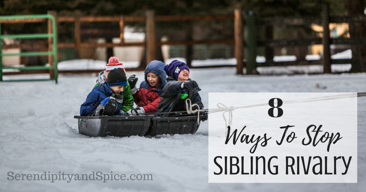 image of four siblings playing in snow