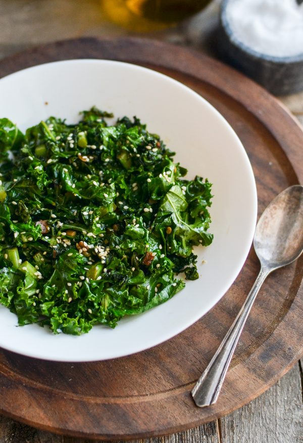 Stir Fried Garlicky Kale with Toasted Sesame Seeds