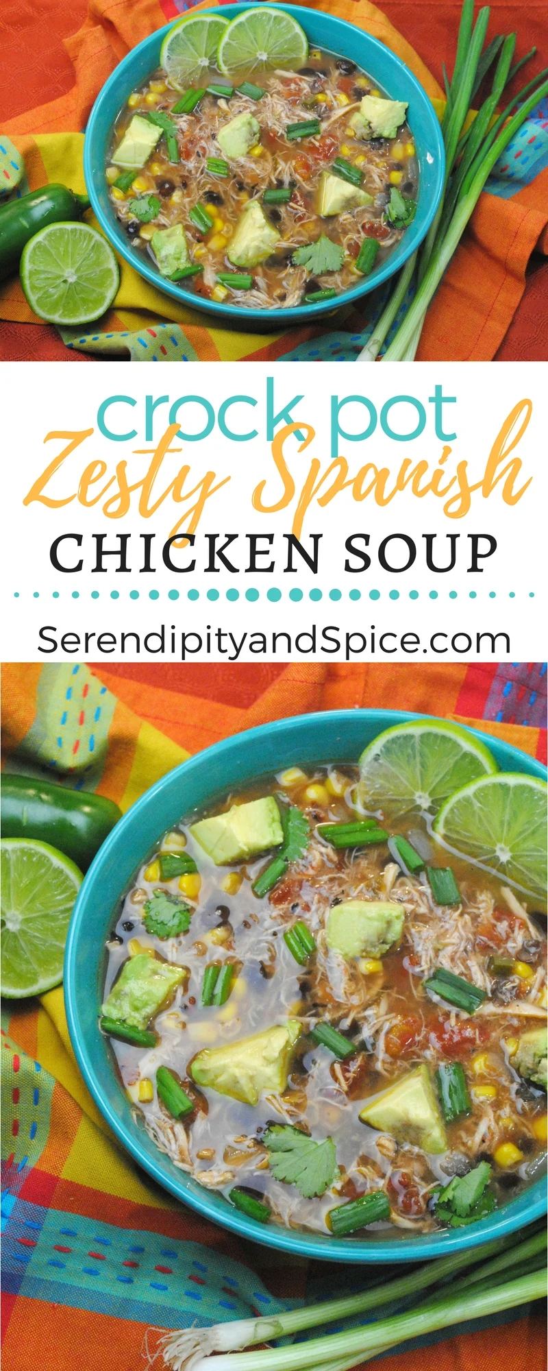 chicken soup Spanish Slow Cooker Chicken Soup This slow cooker chicken soup recipe has the perfect blend of Spanish influence making it a fun twist on a classic soup.  Make this Spanish slow cooker chicken soup to surprise the family tonight! Y'all know I love my slow cooker recipes!