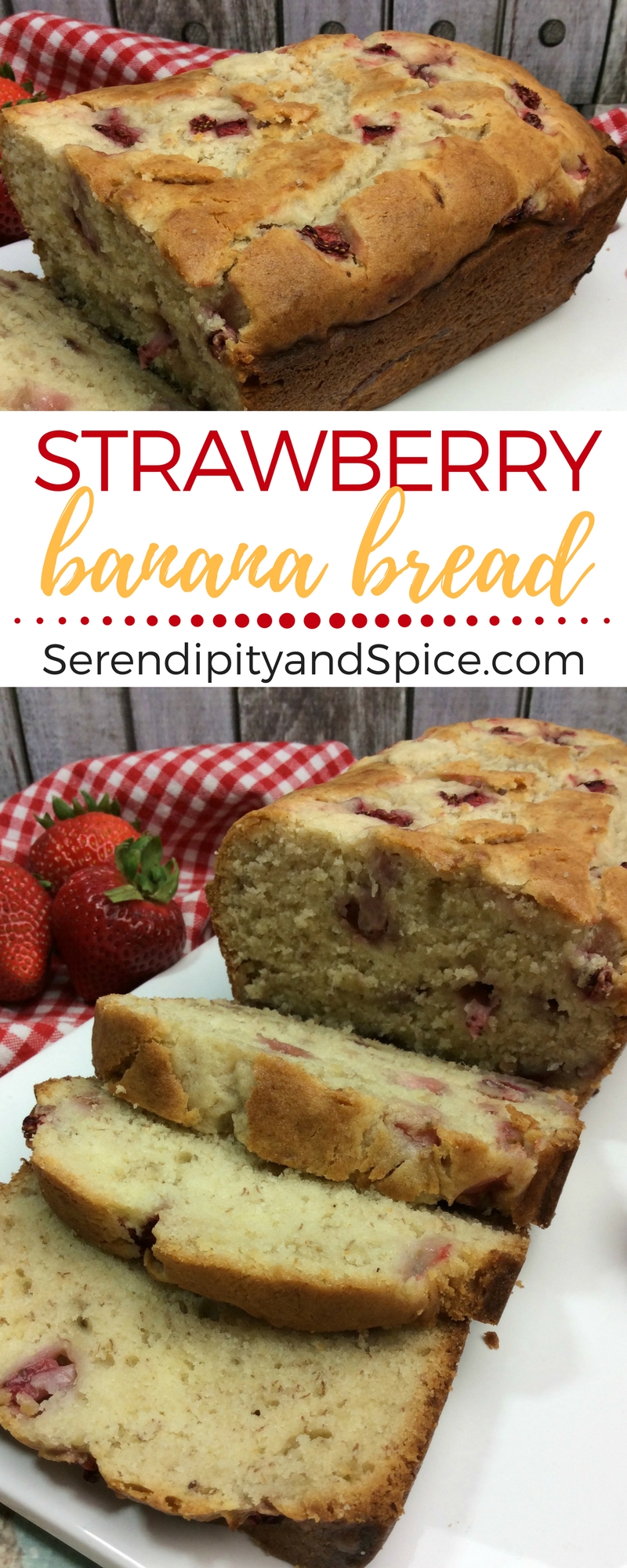strawberry banana bread 1 Strawberry Banana Bread Recipe This Strawberry Banana Bread Recipe is a family favorite.  The sweet taste of banana bread with the tart addition of strawberries makes this Strawberry Banana Bread an easy recipe perfect for breakfast or dessert! A perfect recipe to bake with kids....baking with kids...