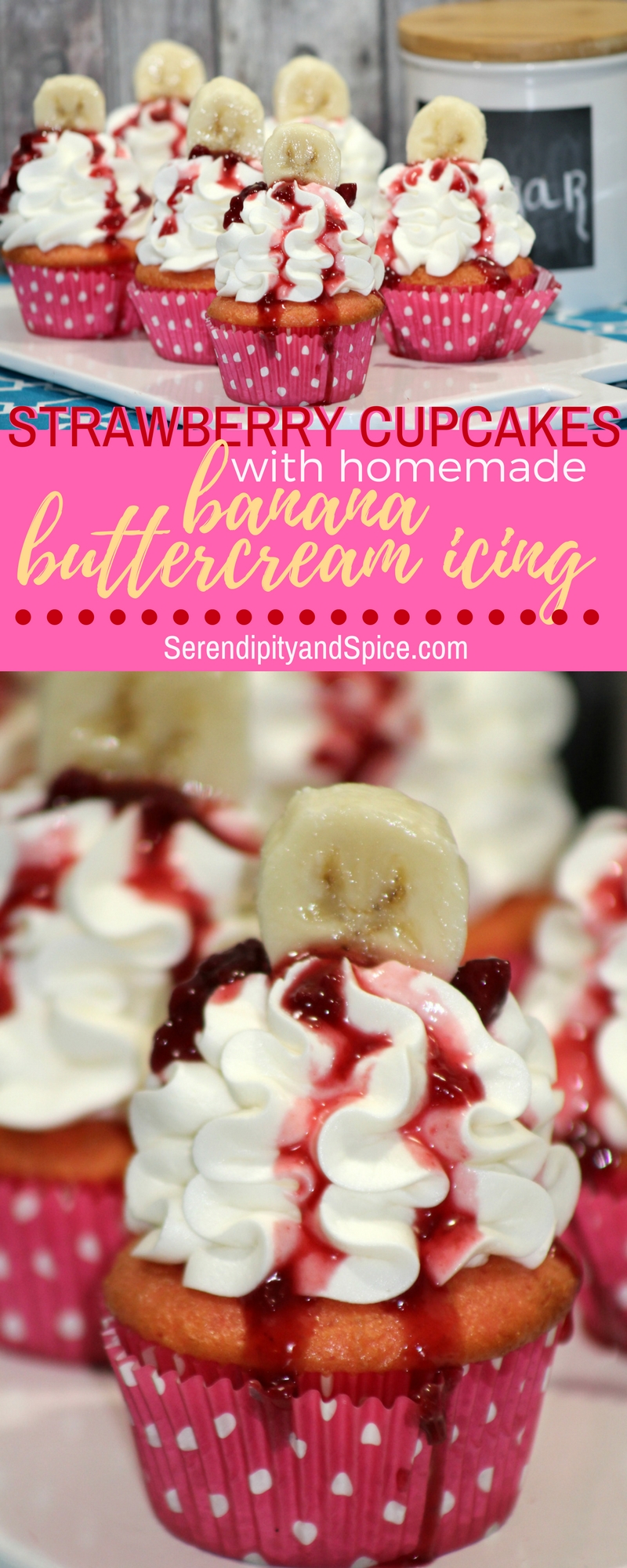 Strawberry Cupcake Recipe with Banana Buttercream Icing