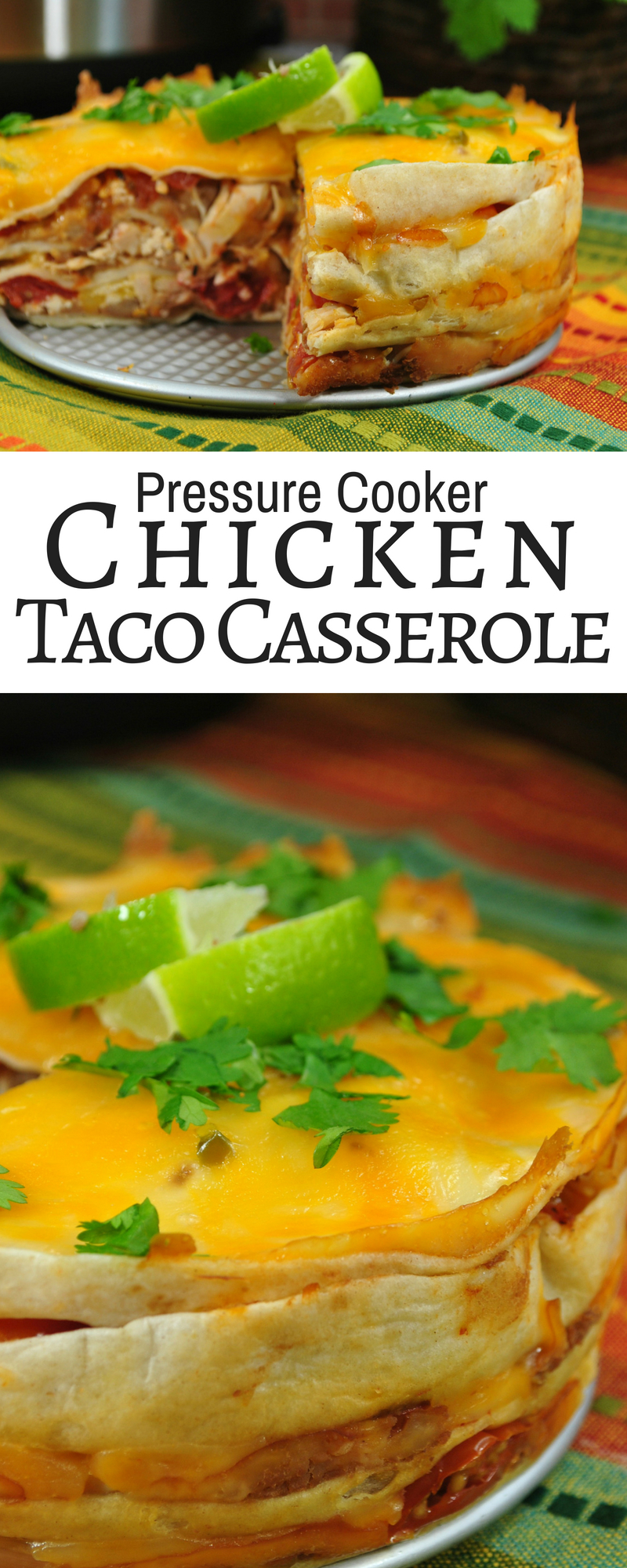 This pressure cooker chicken taco casserole is an easy recipe for those busy nights! One of our absolute favorite pressure cooker chicken recipes is this chicken taco casserole...the kids gobble it up every time!