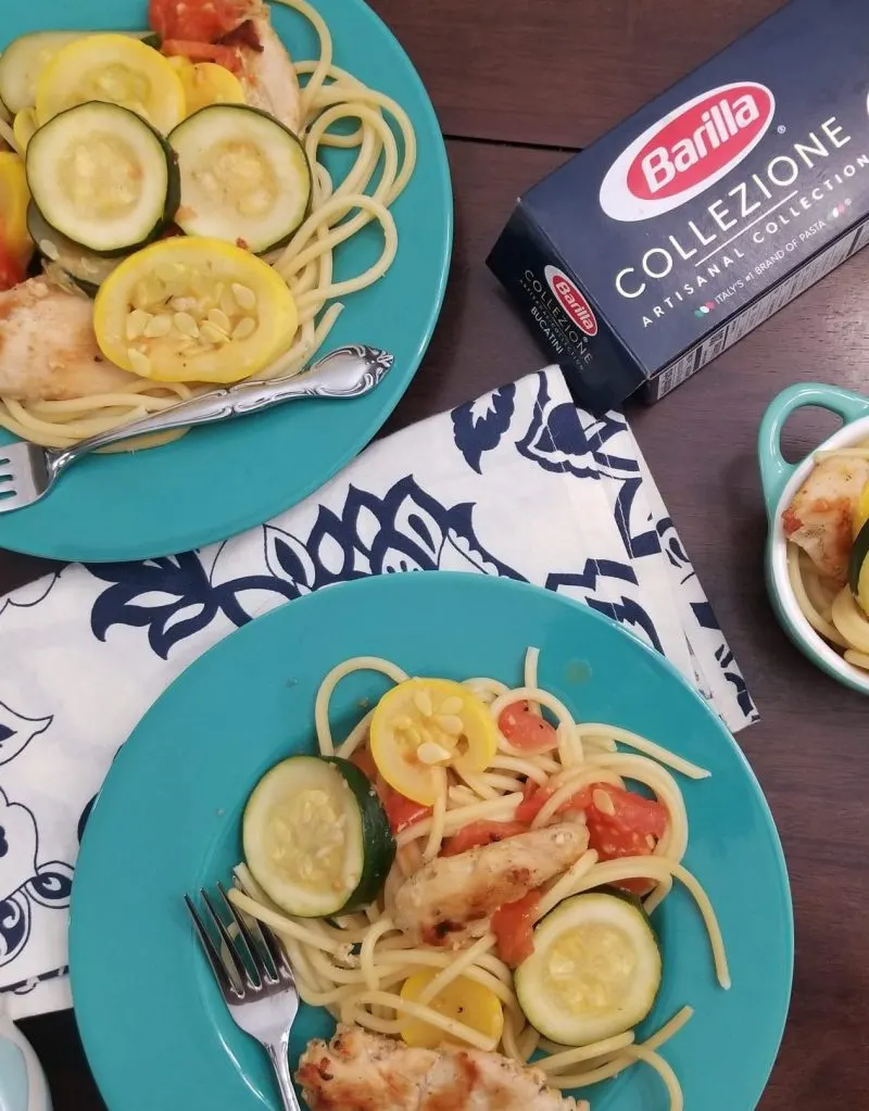 20180903 192455 e1536081676597 Bucatini Pasta with Squash and Zucchini Recipe This Pasta with Squash and Zucchini recipe is the perfect fall dish filled with farm fresh flavors!  Make this super easy Pasta with Squash and Zucchini Recipe on busy nights!