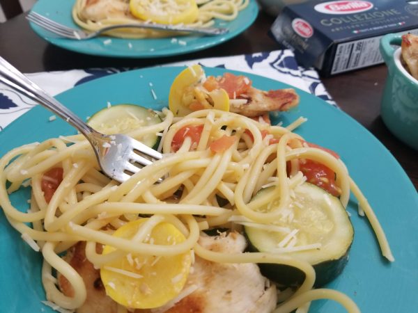 20180903 192624 Bucatini Pasta with Squash and Zucchini Recipe This Pasta with Squash and Zucchini recipe is the perfect fall dish filled with farm fresh flavors!  Make this super easy Pasta with Squash and Zucchini Recipe on busy nights!