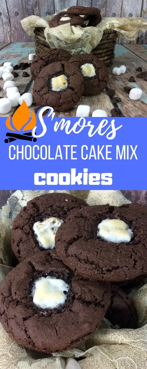 Smores 1 S'mores Chocolate Cake Mix Cookies Recipe These S'mores Chocolate Cake Mix Cookies Recipe is the best thing since my Peppermint Chocolate Cookiesand Strawberry Cake Mix Cookies!  They're oh so easy and a total hit at parties!