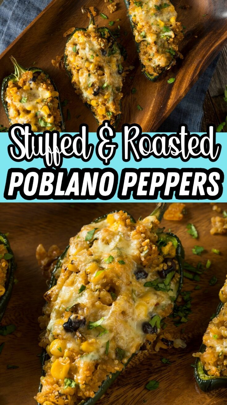 Stuffed and Roasted Poblano Peppers The BEST Vegetarian Stuffed Roasted Poblano Peppers Recipe "Get ready to take your taste buds on a journey with our Vegetarian Stuffed Roasted Poblano Peppers recipe! These stuffed peppers are a feast of flavors, packed with a hearty mix of quinoa, black beans, corn, and spices. Perfect for a nutritious weeknight dinner or a crowd-pleasing dish at your next gathering. Dive into the world of plant-based cuisine and experience the versatility of this Mexican-inspired recipe.