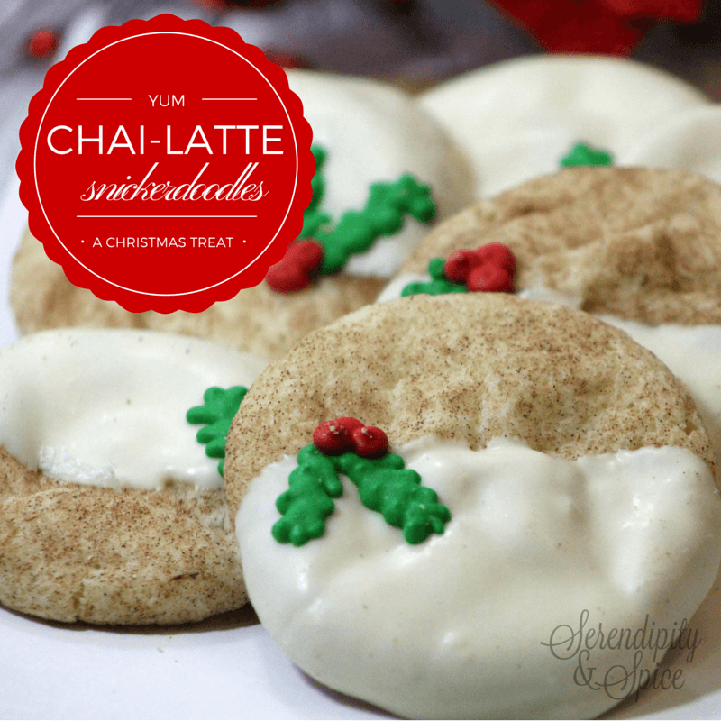 chai latte snickerdoodles Chai Latte Snickerdoodle Cookie Recipe This Chai Latte Snickerdoodle Christmas Cookie Recipe is so delicious-- I make it for cookie exchanges and everyone always begs for the recipe!  These chai latte snickerdoodle cookies are dipped in white chocolate for the ultimate in holiday cheer!