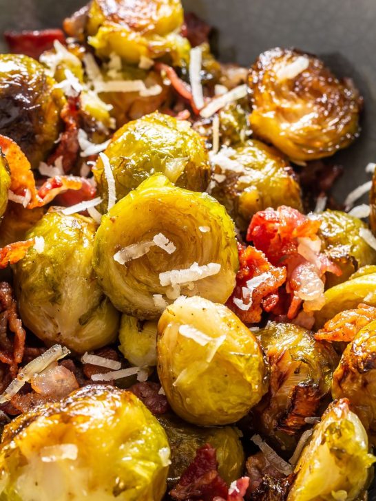 Air Fryer Frozen Brussel Sprouts with Bacon and Parmesan Cheese
