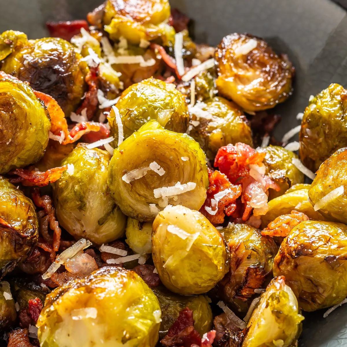 Air Fryer Frozen Brussel Sprouts with Bacon and Parmesan Cheese