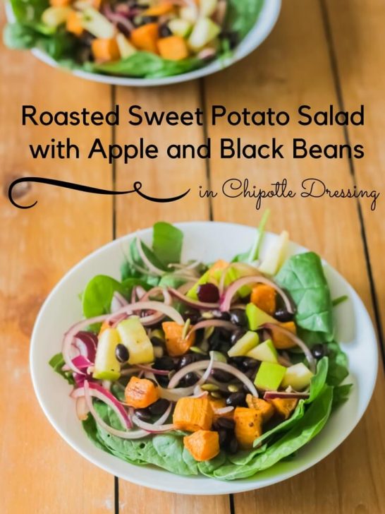 Roasted Sweet Potato Salad with Apple and Black Beans in Chipotle Dressing