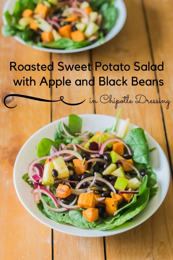 Roasted Sweet Potato Salad with Apple and Black Beans in Chipotle Dressing