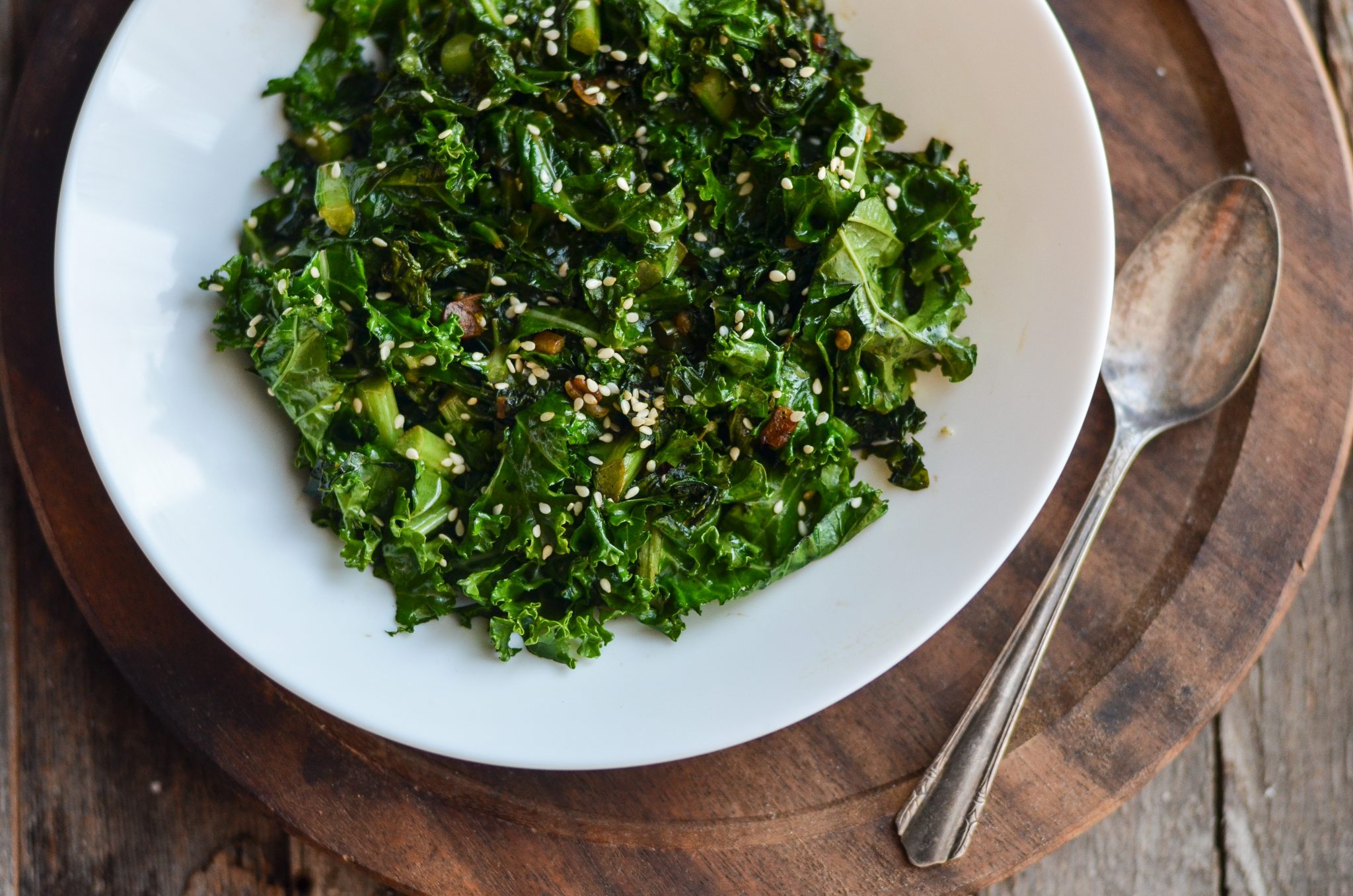 Stir Fried Garlicky Kale with Toasted Sesame Seeds