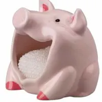 Pig Scrubby Holder & Non-scratch Dish Scrubber, Hand Painted Ceramic by Boston Warehouse (75110)