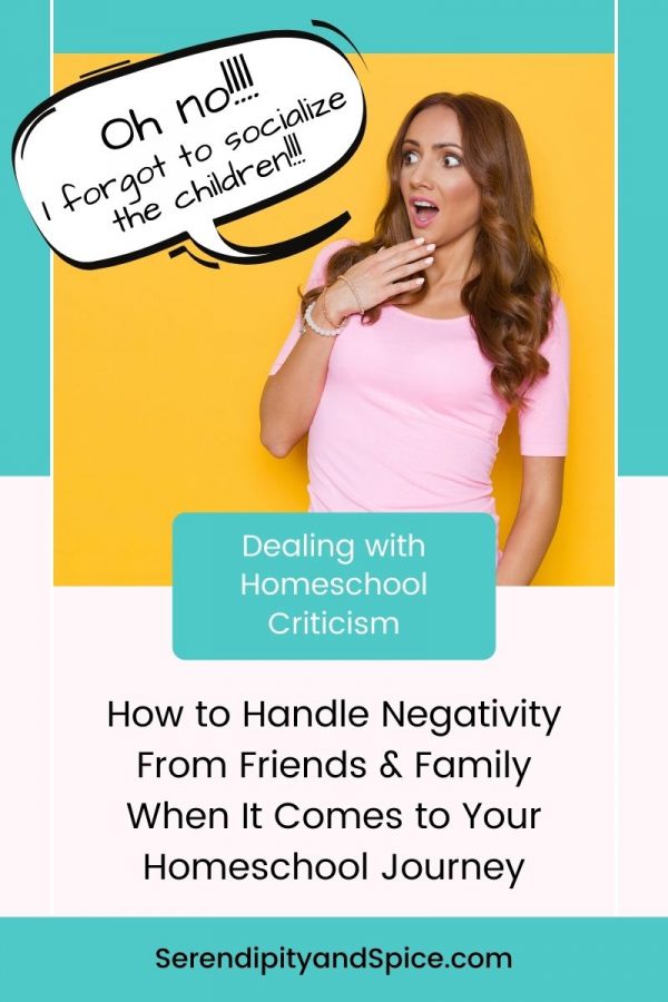 Dealing with Homeschool Criticism 1 Overcoming Homeschool Criticism- Dealing with Homeschool Negativity When I took the plunge into homeschooling my kids last year, I knew there would be pushback from friends and family. I very quickly learned that I needed to shut down the criticism and negativity surrounding the topic of homeschooling. Now, I'm sharing my tips for overcoming homeschool criticism and dealing with homeschool negativity.