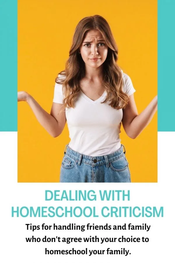 dealing with homeschool criticism Overcoming Homeschool Criticism- Dealing with Homeschool Negativity When I took the plunge into homeschooling my kids last year, I knew there would be pushback from friends and family. I very quickly learned that I needed to shut down the criticism and negativity surrounding the topic of homeschooling. Now, I'm sharing my tips for overcoming homeschool criticism and dealing with homeschool negativity.