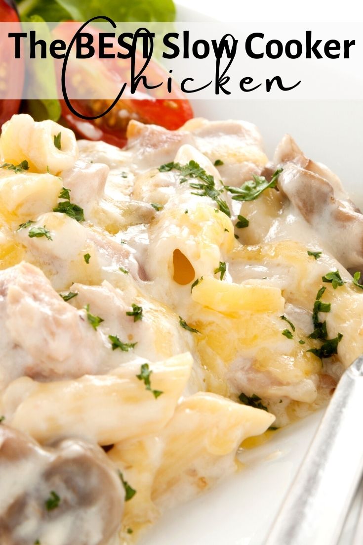 OMG Chicken O-M-G BEST Crockpot Chicken Recipe EVER This delicious slow cooker chicken recipe is perfect for a busy night dinner....my family LOVES this OMG BEST Crockpot Chicken Ever Recipe!  It's oh so creamy and flavorful-- it really is the BEST crockpot chicken recipe!