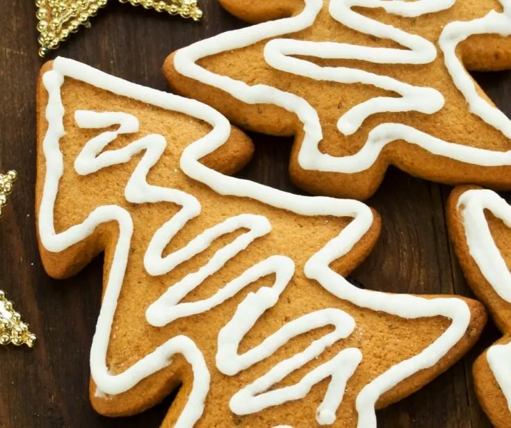 Baked star-shaped gingerbread cookies powdered with sugar for Christmas on  baking parchment paper near pine cones and twigs, dried orange slices and  cinnamon sticks. Flat lay 27025793 Stock Photo at Vecteezy