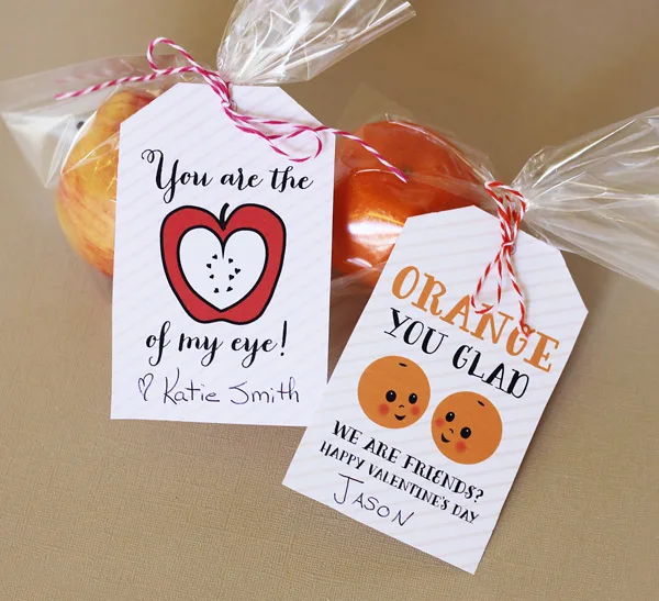 FruitValentineTags2 Non-Candy Valentine Card Ideas Non-Candy Valentine Card Ideas. Check out these free printable non-candy Valentine card ideas that are sure to melt your heart without adding sugar to your child's diet!