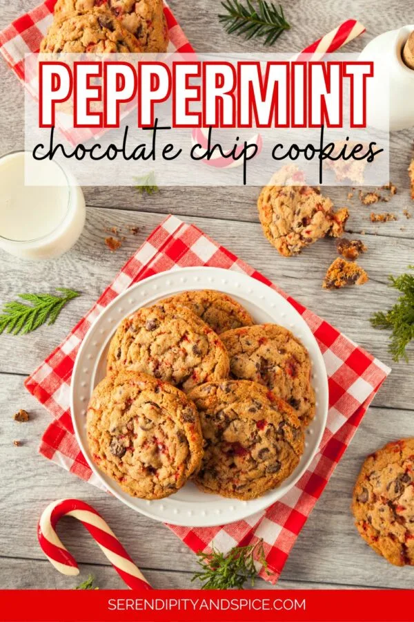 peppermint chocolate chip cookies 1 Peppermint Chocolate Chip Cookies These peppermint chocolate chip cookies are a delicious holiday spin on a classic cookie recipe. Add a little Christmas cheer with these peppermint chocolate chip cookies!