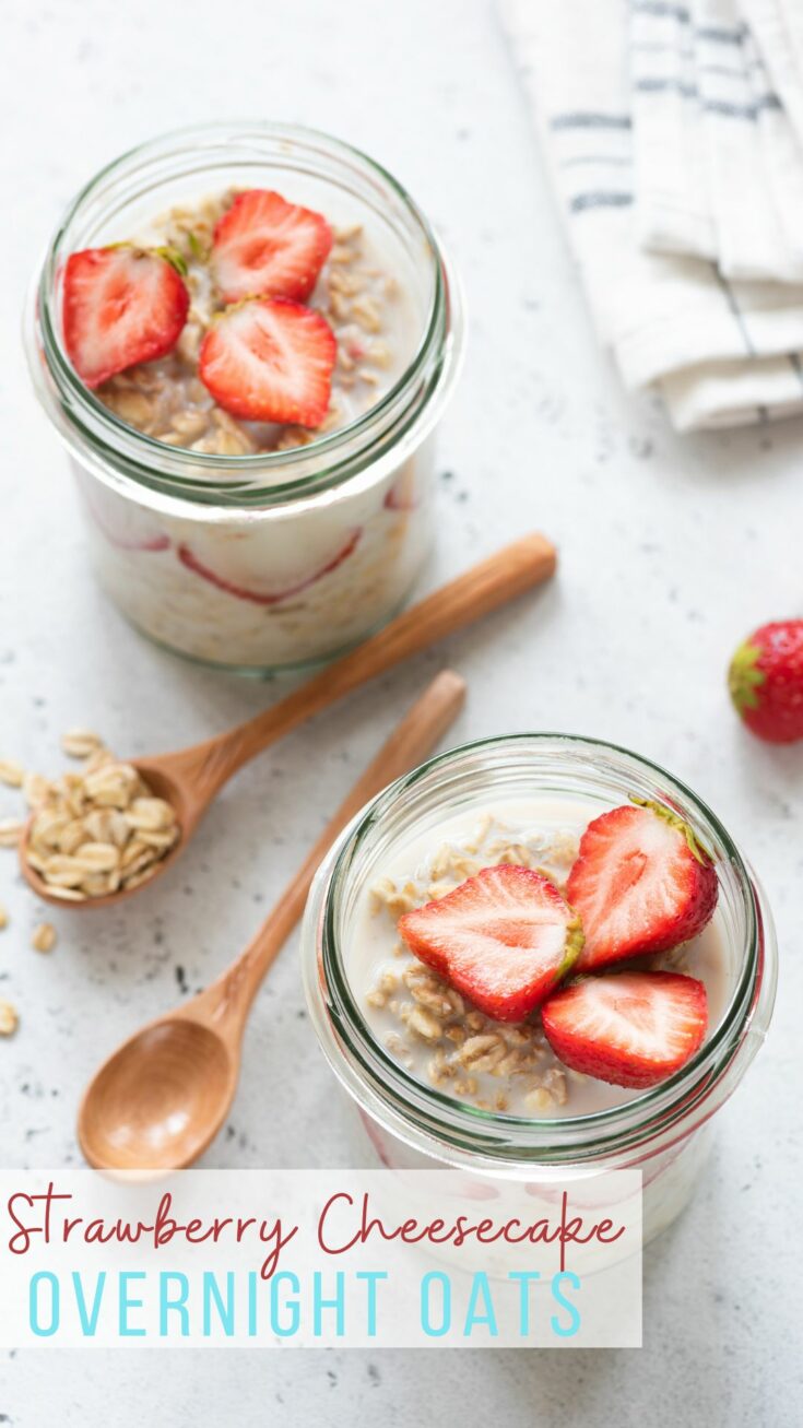 Strawberry Cheesecake Overnight Oats 3 Strawberry Cheesecake Overnight Oats This strawberry cheesecake overnight oats recipe is a simple and easy breakfast to make the night before. Perfect for busy mornings on the go!