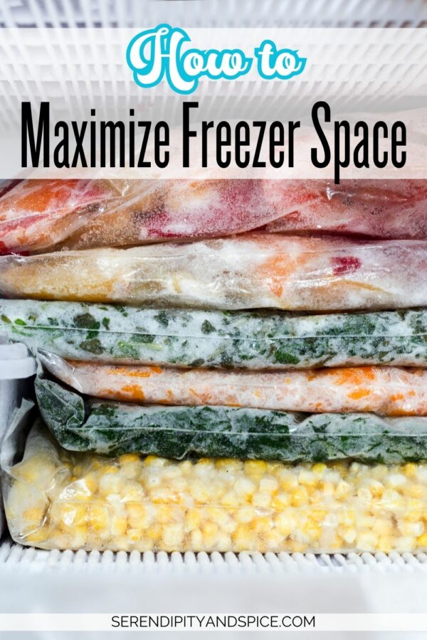 Maximize freezer space by storing food in flattened Ziploc bags.