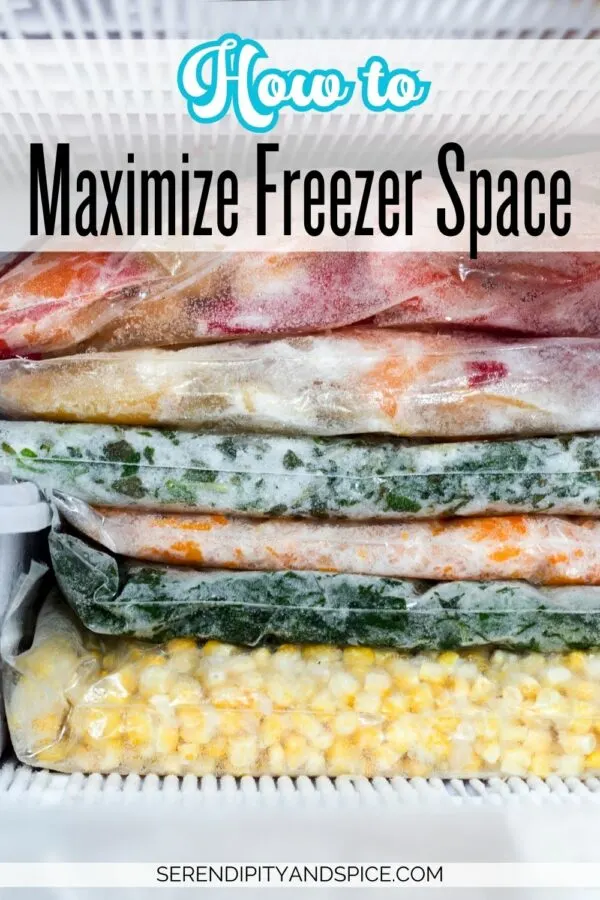 Maximize freezer space by storing food in flattened Ziploc bags.