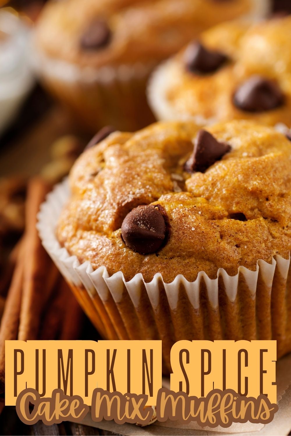 Pumpkin Spice Cake Mix Muffins with Chocolate Chips