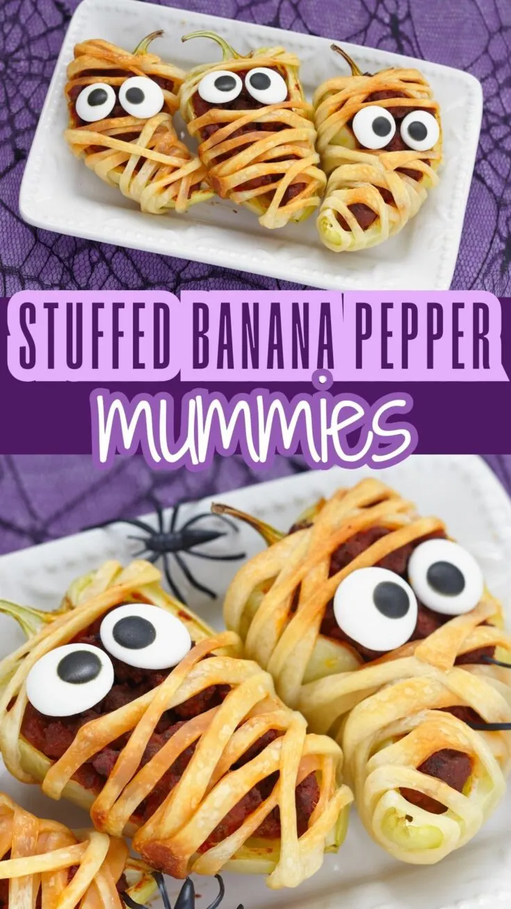 stuffed banana pepper mummies Spooky Stuffed Banana Peppers 🎃 Stuffed Banana Pepper Mummies 🎃 - Add a spooky and scrumptious touch to your Halloween spread! These banana peppers are bursting with a creamy blend of mozzarella, cream cheese, and pepperoni. Wrapped in crescent roll dough, they transform into fun mummies that are as delightful to look at as they are to eat. Perfect for parties and guaranteed to impress. Pair with marinara for the ultimate treat!
