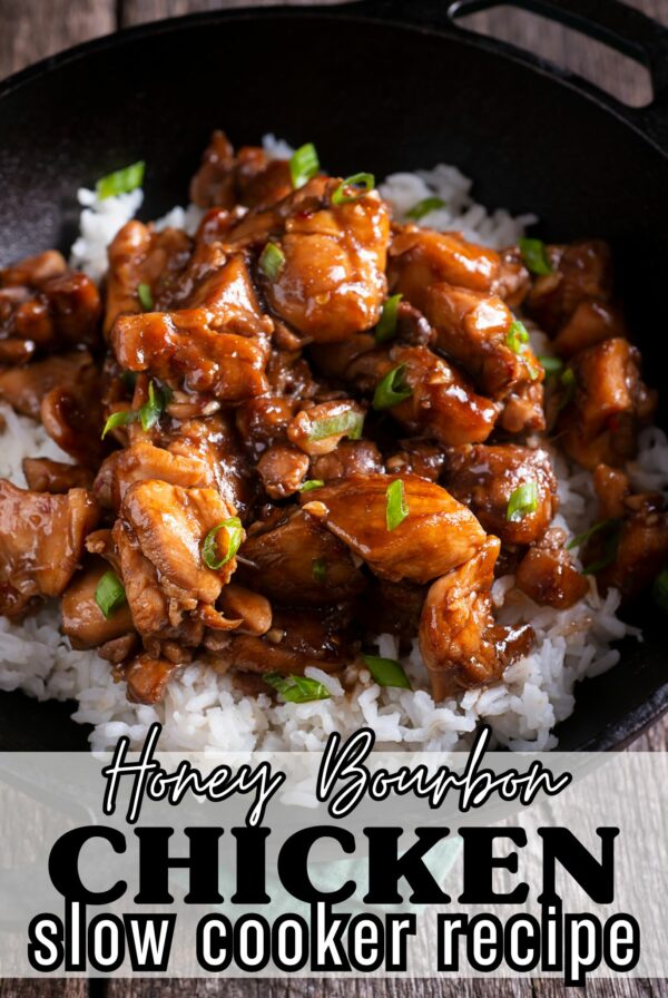 Honey Bourbon Chicken Slow Cooker Recipe in a bowl.