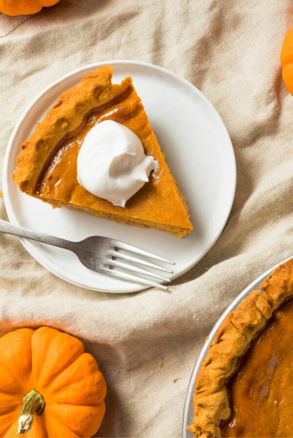 Pumpkin Custard Pie on a plate.